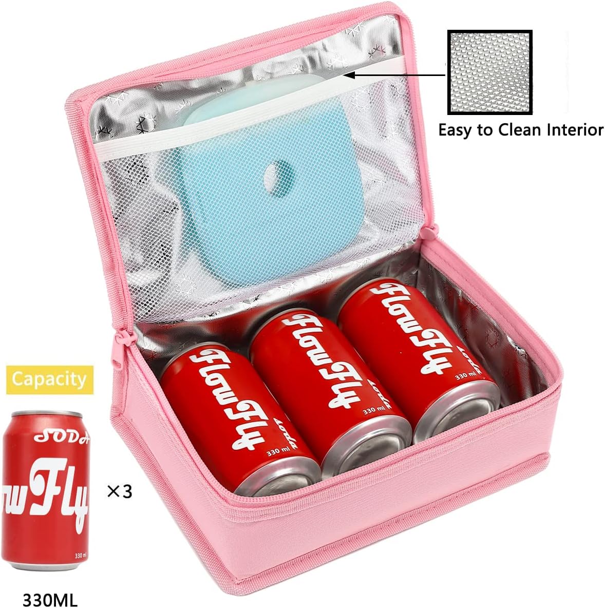 FlowFly Small Insulated Lunch box Portable Soft Bag Mini Cooler Thermal Meal Tote Kit with Handle for Work & School, Pink