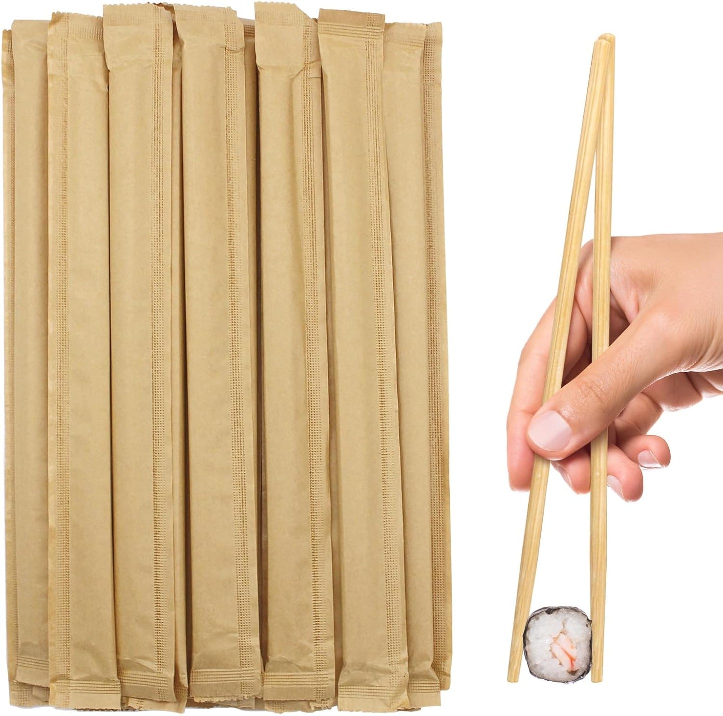 Disposable Bamboo Chopsticks (Approx.100 sets),Japanese Chopsticks,9.25'' Long Chopsticks Disposable,Individually Full Kraft Paper Wrapped Chinese Chopsticks