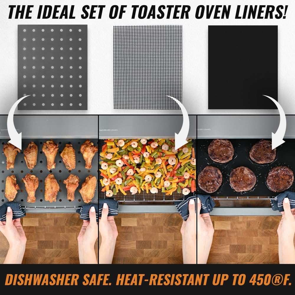 INFRAOVENS Reusable Mats Compatible with Ninja Foodi SP101 SP201 SP301 SP351, Toaster Oven Liners, Accessories for Countertop Convection Oven, Air Fryer Oven with Heat Resistant Non-Stick Liner