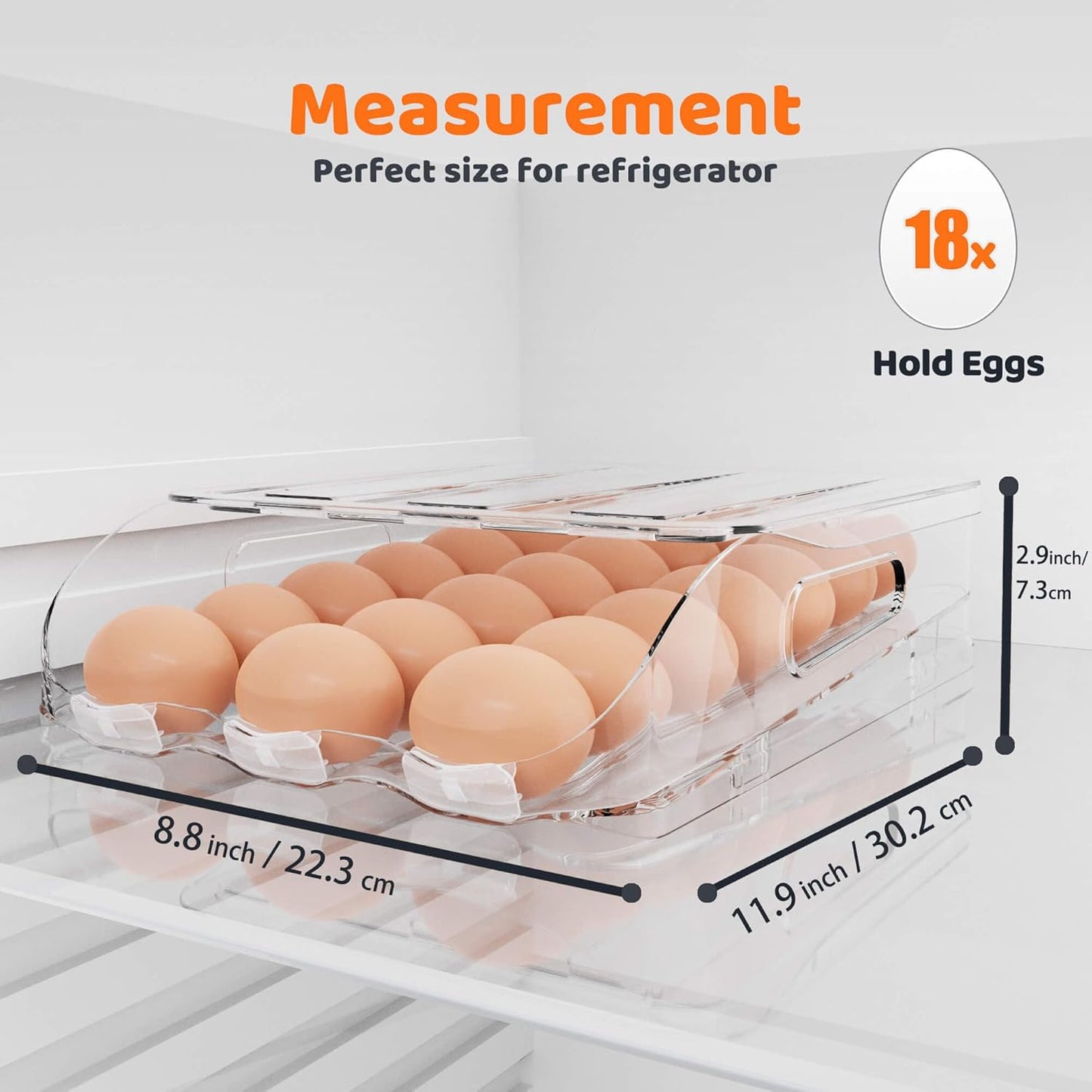 Egg Holder for Fridge, Automatic Steady Rolling Egg Dispenser with Silicone Bumpers & Handle for Refrigerator, Large Capacity Egg Organizer with Lid