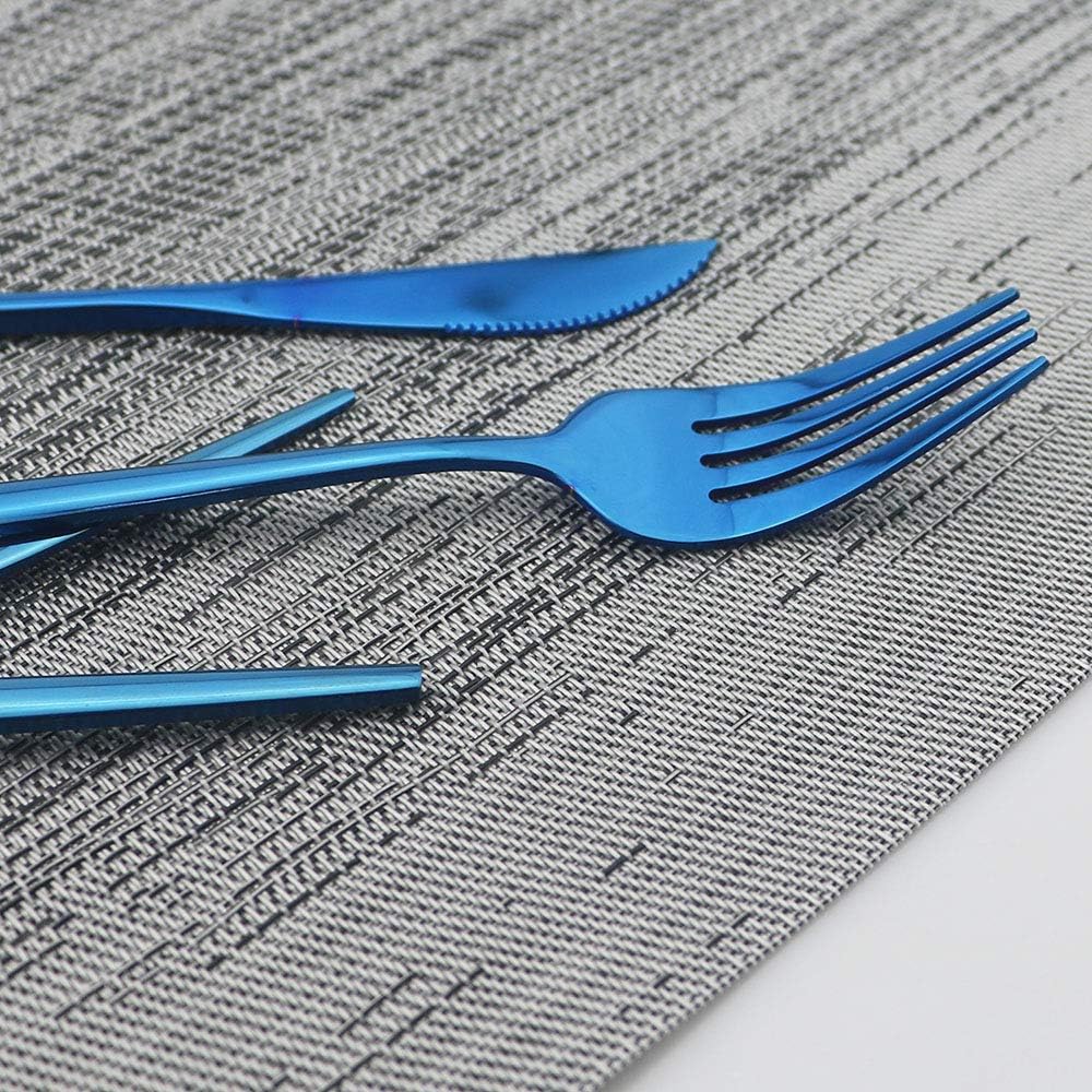 JASHII Shiny Blue Silverware Set, 20-Piece Stainless Steel Satin Finish Flatware, Kitchen Utensils, Mirror Polished Tableware Cutlery for Home and Restaurant, Dishwasher Safe