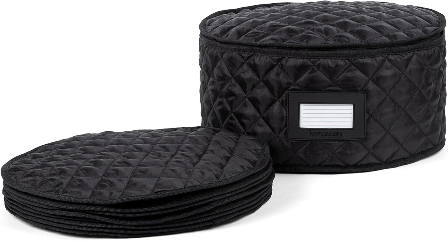 Covermates Keepsakes - Dish Storage - Padded Protection - ID Window - Stain Resistant - Machine Washable - China Storage, Black