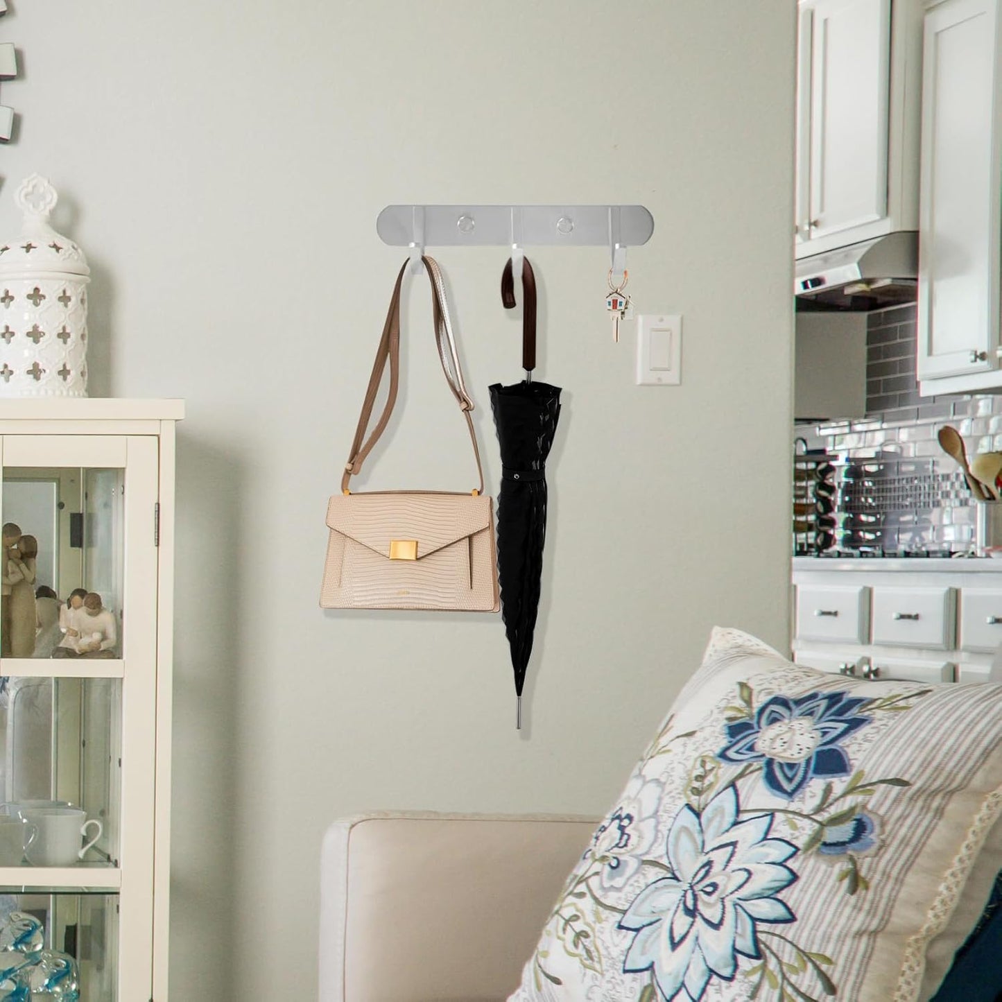 Coat Hook Rack Brushed Nickel 8-Inch Coat&Towel Hook Rail Wall Mounted with 3 Hooks, Durable Wall Hangers for Bedroom, Bathroom, Foyer, Hallway (SUS304 Stainless Steel)