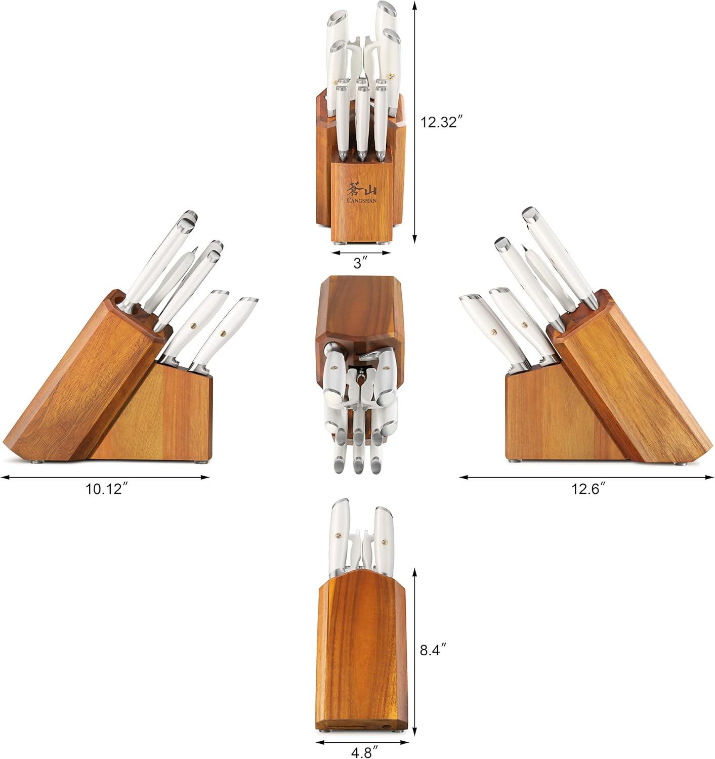Cangshan L1 Series White 1026078 German Steel Forged 12-Piece Knife Block Set with 6 Steak Knives, Acacia Block
