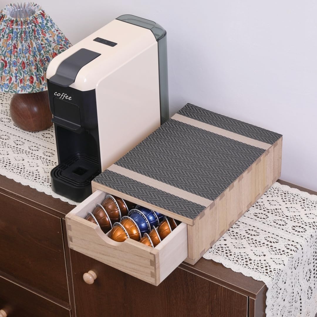 Drawer Holder for Coffee Brew - Kitchen Machine Accessories Stand Shelf Countertop - Serve Coffee Station and Pod Capsules Storage Organizer for Home Decor Office Storage Solution CF1D1C-Light