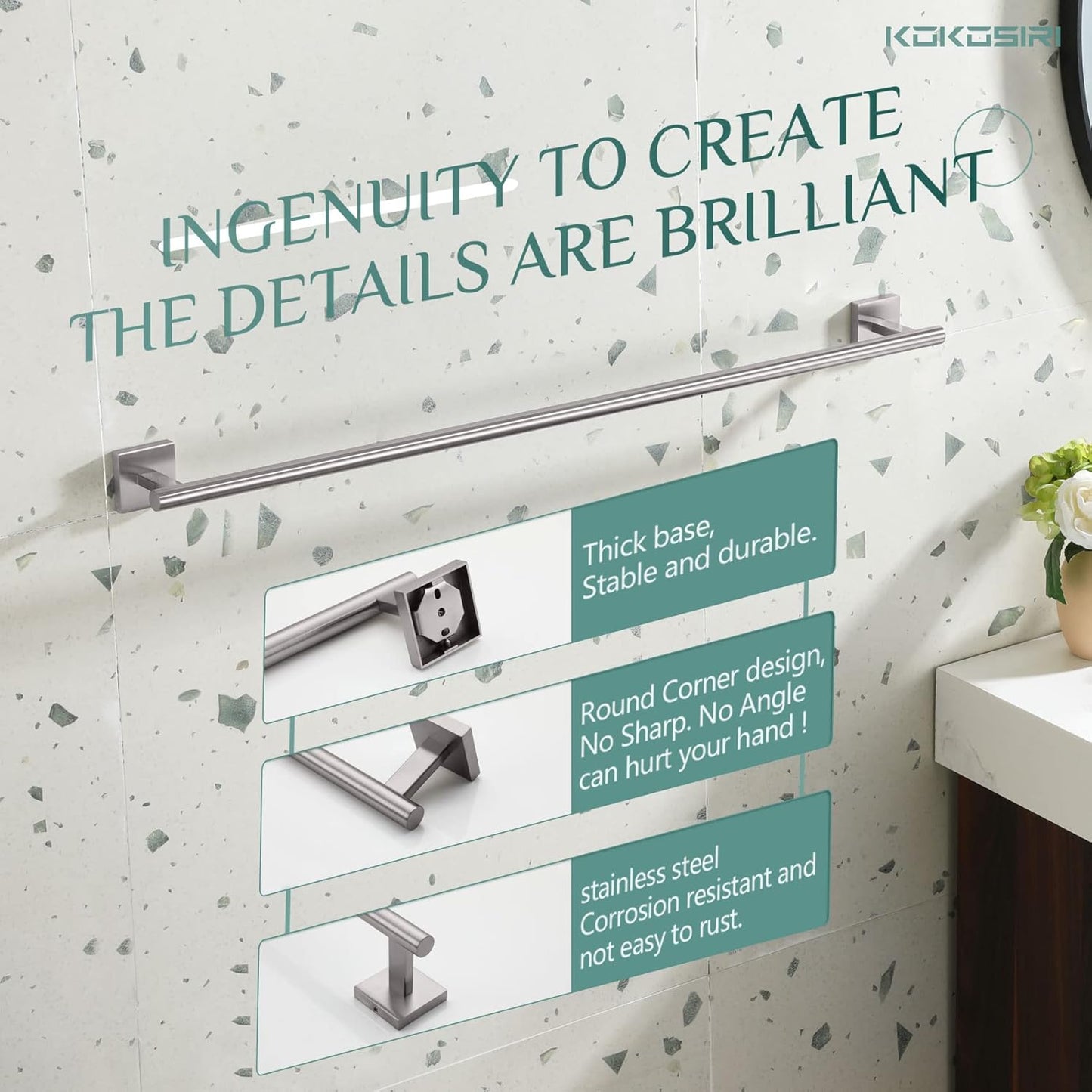 KOKOSIRI Towel Holder Bathroom Accessory Towel Bar for Bath Kitchen Necklace Holder 32 Inch Brushed Nickel Stainless Steel B4005BR-L32