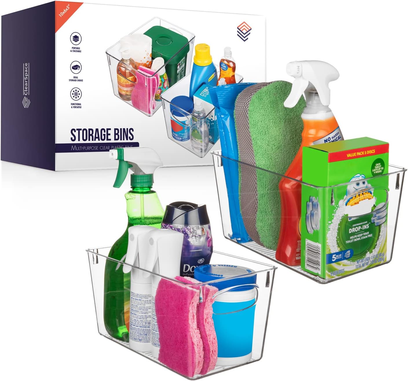 ClearSpace Clear Plastic Storage Bins – Perfect Kitchen Organization and Storage or Pantry Storage – Fridge Organizer, Pantry Organization and Clear Storage Bins, Cabinet Organizers