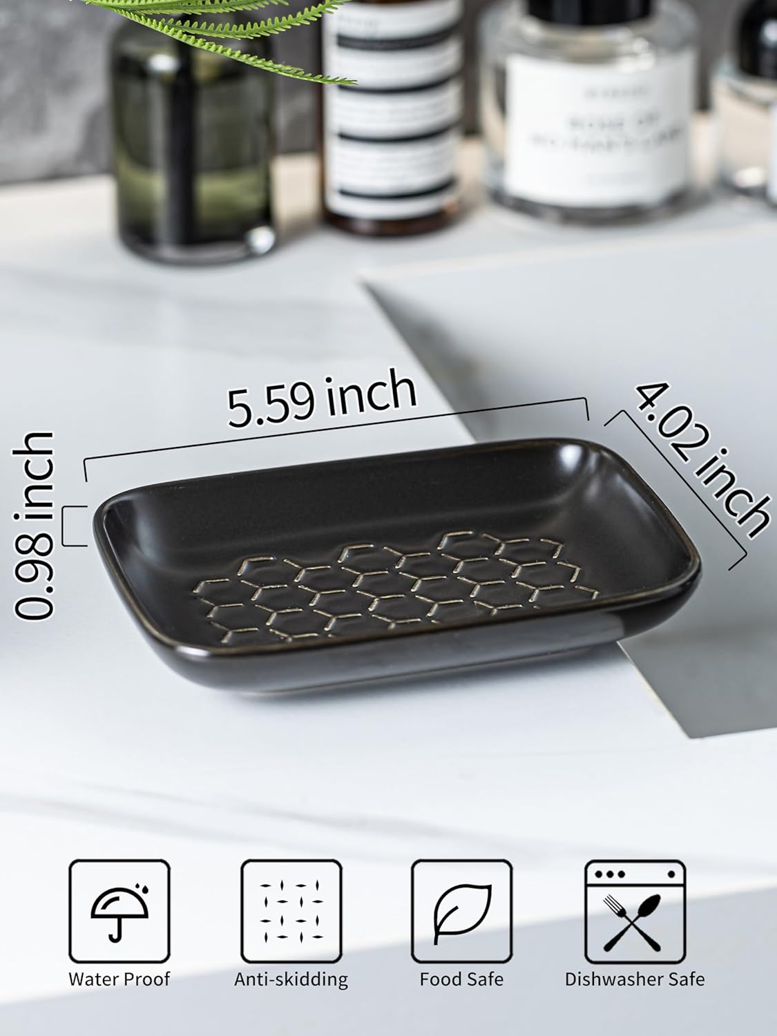 Gomakren Soap Dish for Shower, Bar Soap Holder, Ceramic Soap Dishes for Bar Soap, Halloween Sponge Holder Soap Saver Soap Tray for Bathroom Kitchen Sink, 5.5 Inch, Black