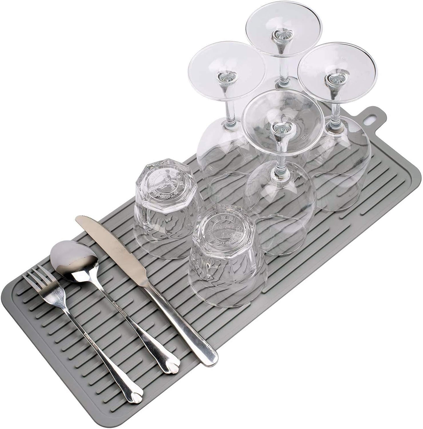 Dish Mat Silicone Dish Drying Mats Works For Drying Stemware Cocktail Glasses Silverware Pots Pans Knives and Dish Rack for Kitchen Counter Sink Bar Pads Easy to Clean (Gray)