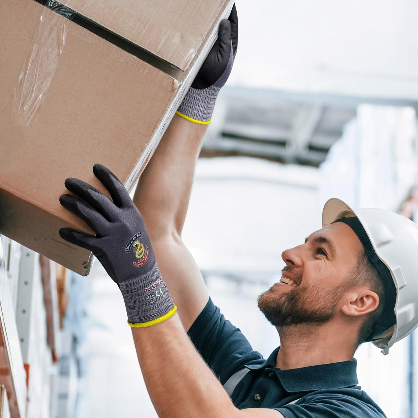 KAYGO Safety Work Gloves MicroFoam Nitrile Coated, 3 Pairs KG18NB,Seamless Knit Nylon Glove for Men and Women, Ideal for Automotive,Warehouse,Construction (L,Gray)