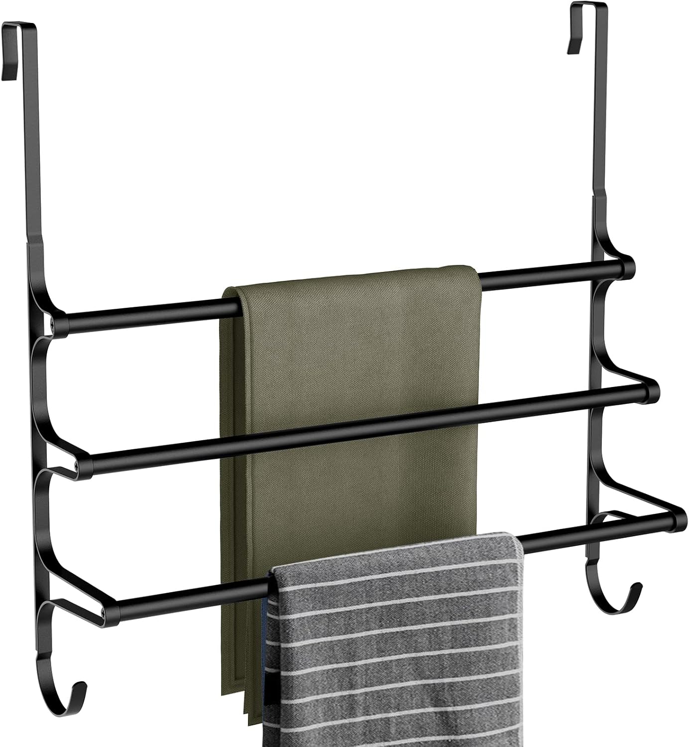 Over The Door Towel Rack, Over Door Towel Rack for Bathroom Door, Triple Towel Storage Holder with Hooks (Matte Black, 20.15" L)