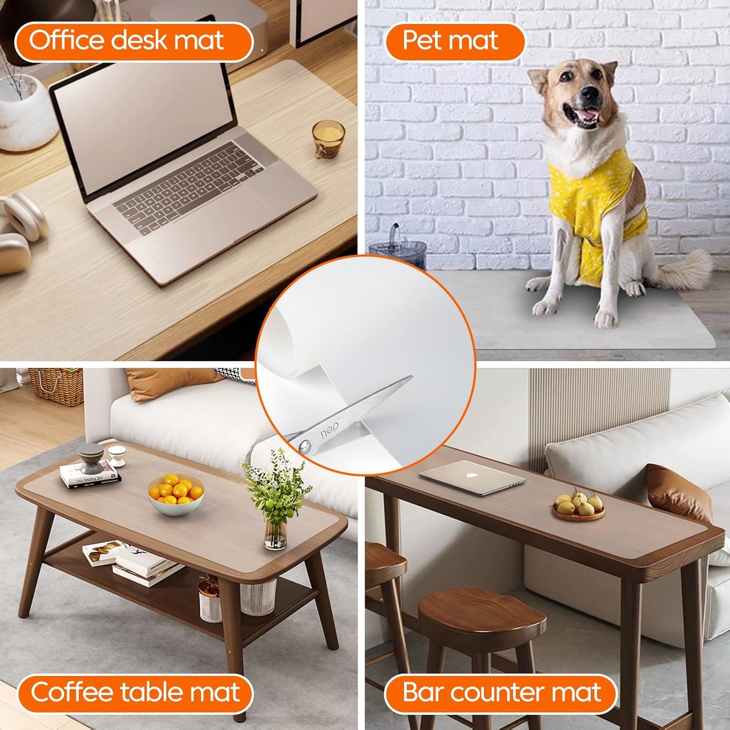 Extra Large Silicone Mat for Kitchen Counter, Heat Resistant Mats for Countertop, Bar mat, Skin-Friendly Surface Countertop Protector, Pet Feeding Pad, Freely Cuttable (Translucent, 20"x80"x1.6 mm)