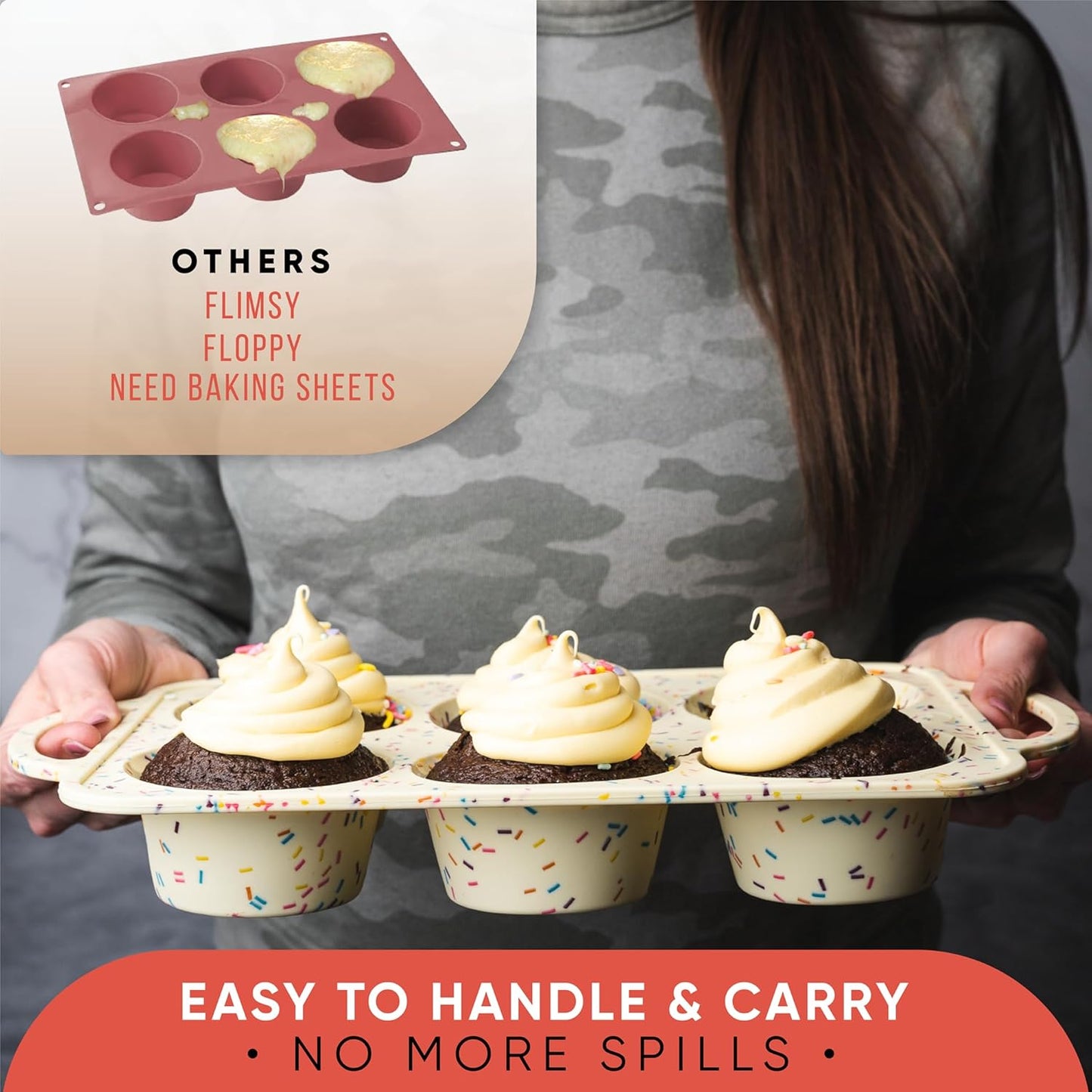 Confetti Silicone Jumbo Muffin Pan 6 Cup–Non-Stick Cupcake Pans for Baking, Heavy-Duty Large Silicone Muffin Pans for Baking, BPA-Free, Easy-Release, Oven & Dishwasher Safe