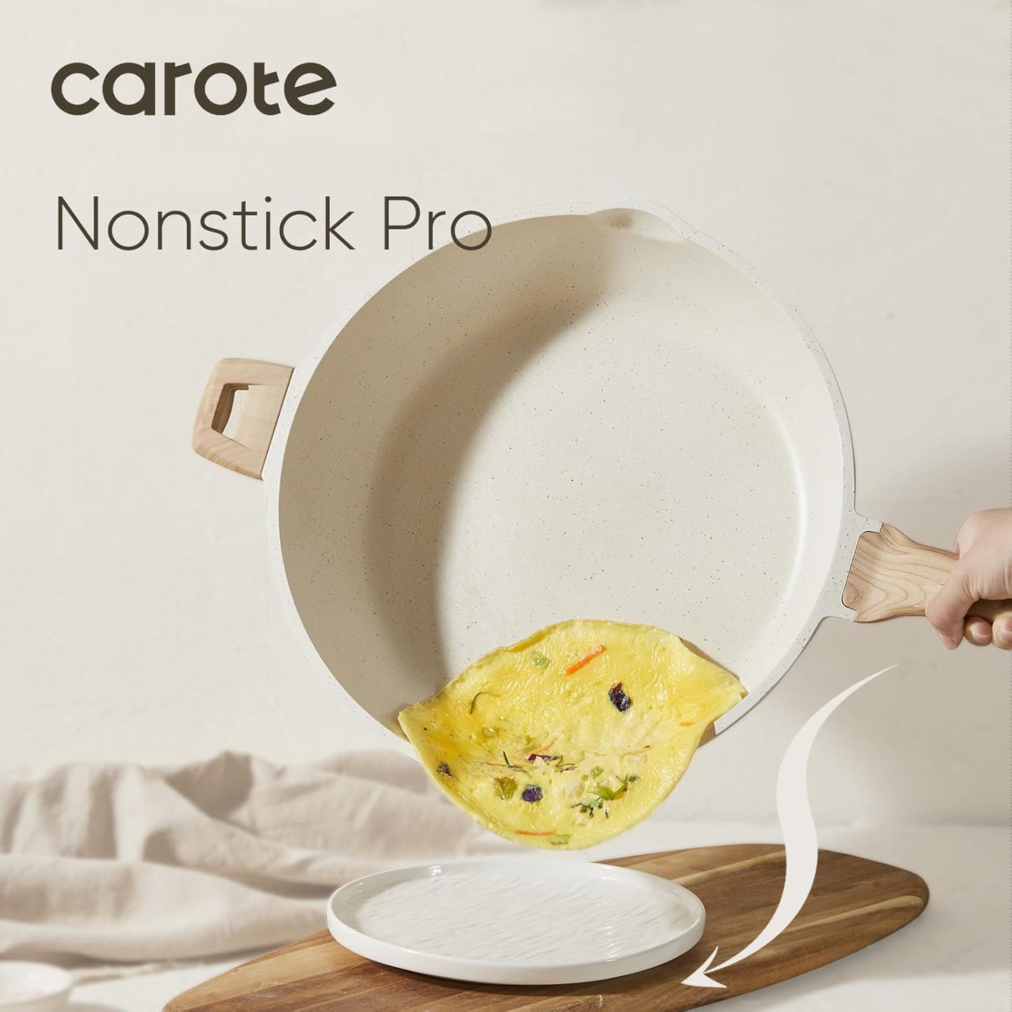 CAROTE 12.5Inch Nonstick Deep Frying Pan with Lid, 6.5 Qt Jumbo Cooker Saute Pan with Pour Spout, Skillet Induction Cookware, Non Stick Cooking Pan Kitchen Pan PFOA Free, White Granite