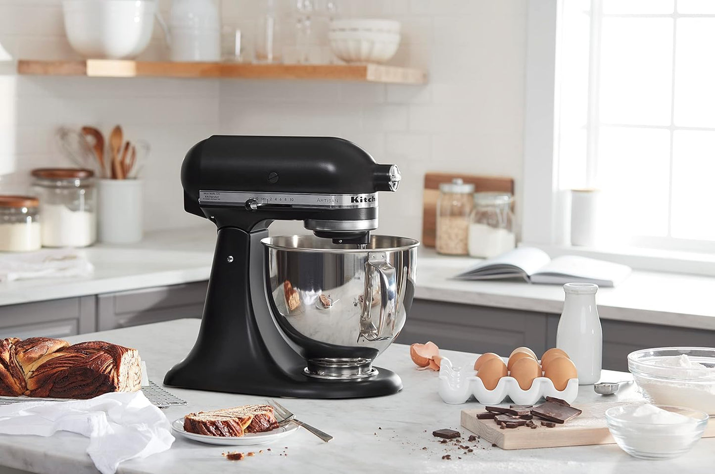 KitchenAid Artisan Series 5 Quart Tilt Head Stand Mixer with Pouring Shield KSM150PS, Matte Black