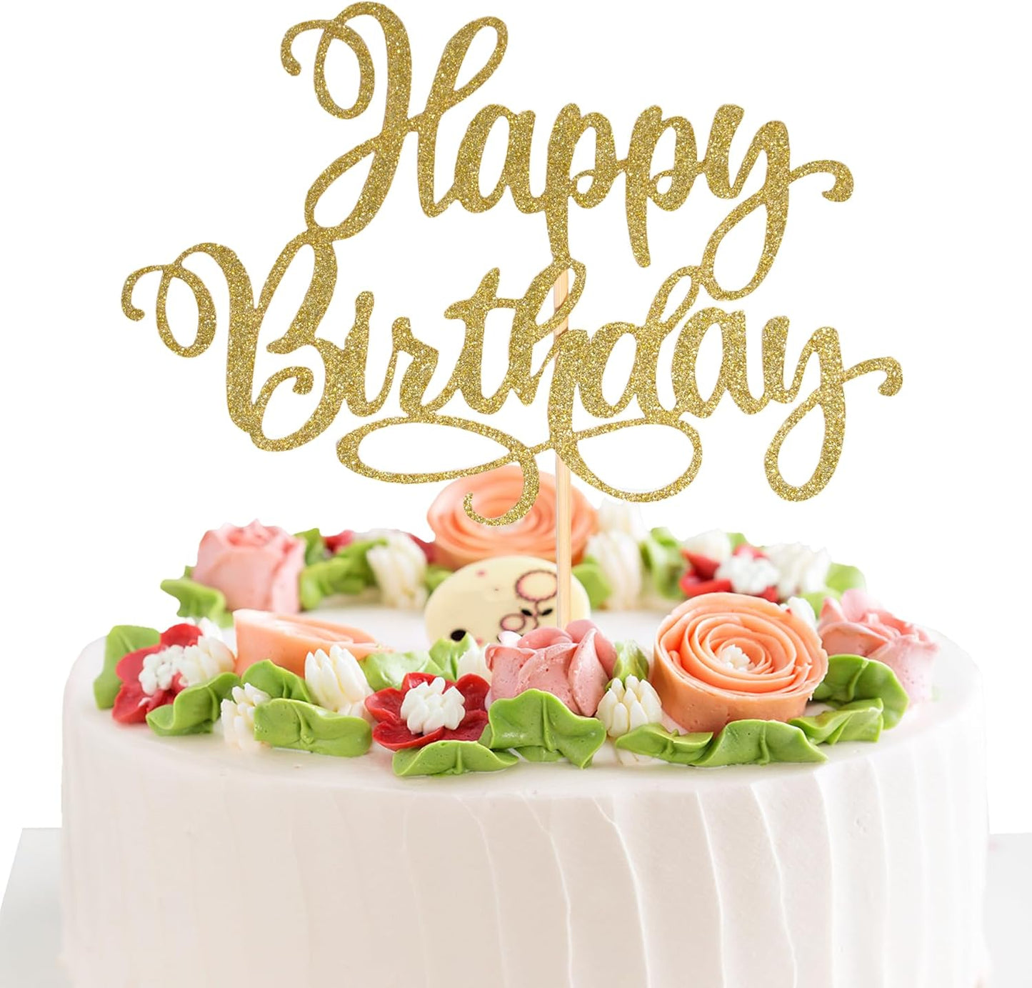 Happy Birthday Cake Toppers 9 Inch Glitter Happy Birthday Cake Pick for Birthday Anniversary Theme Party Cake Decorations Supplies - Champagne Gold