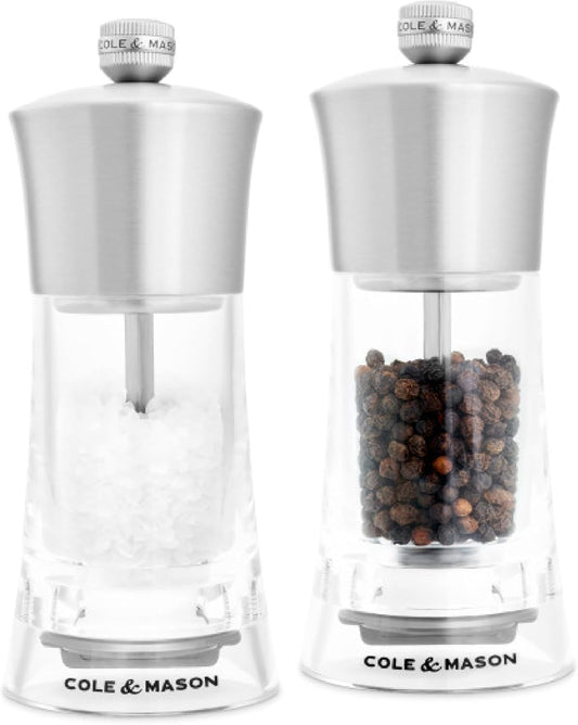 Cole & Mason Bromley Salt & Pepper Mill Gift Set, 6" - Salt & Pepper Grinders with Ultra-Sharp Grinding Mechanisms - Refillable Mills & Spice Shakers with Adjustable Grinding - Acrylic Gift Set