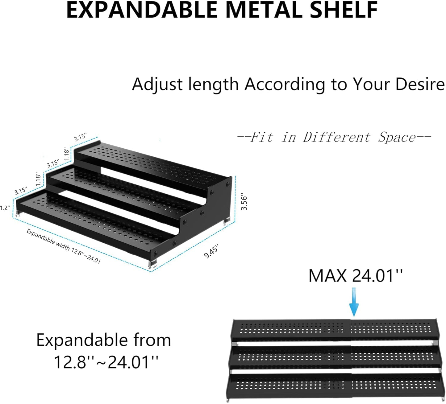 Expandable Spice Rack organizer with 3-Tier step shelf,Modern Design heavy duty,Non Skid and Visibility ,Great for Kitchen Cabinet,Bathroom,dressing table,Cupboard, Pantry and more(1PACK/GUN-GREY)