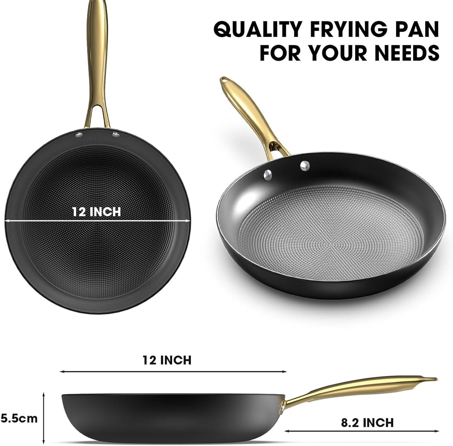 imarku Cast Iron Skillets, 12 Inch Cast Iron Pan, Professional Non Stick Frying Pans Long Lasting Nonstick Frying Pan Nonstick Pans Stay Cool Handle Easy Clean, Unique Birthday Gifts for Women/Men