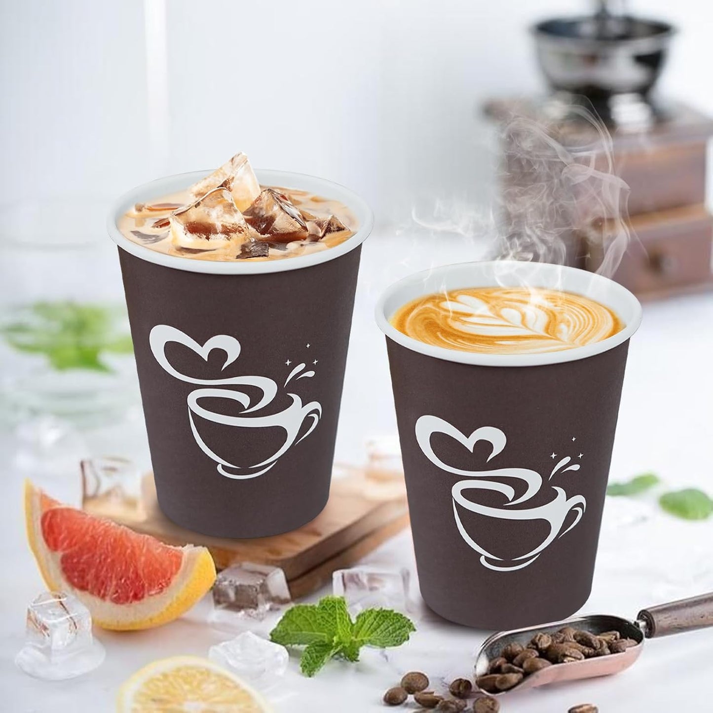 100 Count 12 oz Paper Coffee Cups, Disposable Drinking Cup for Hot or Cold Beverage, 12 ounce Brown Coffee Cups for Party, Business, Travel, Picnic