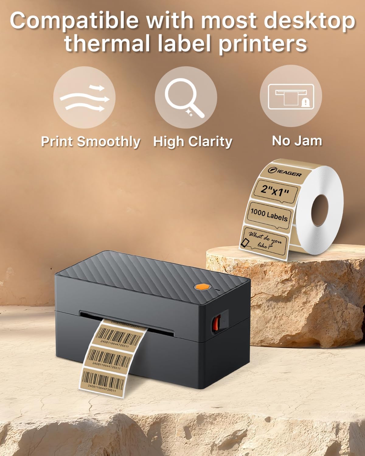 iEager 2x1 Inch Thermal Labels, Brown Rectangle Thermal Printer Stickers, Durable Shipping Label Printer Sticker for Barcode, Name, Address, 1000 Labels/Roll