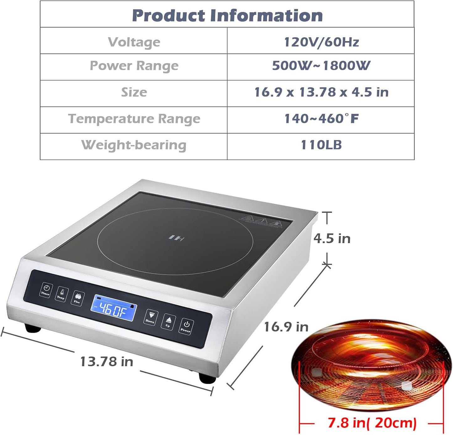 Commercial Induction Cooktop, Portable Electric Countertop Burner with Sensor Touch and LCD Screen(1800W/120V),Commercial Grade Induction cooker for Hotel Restaurant School