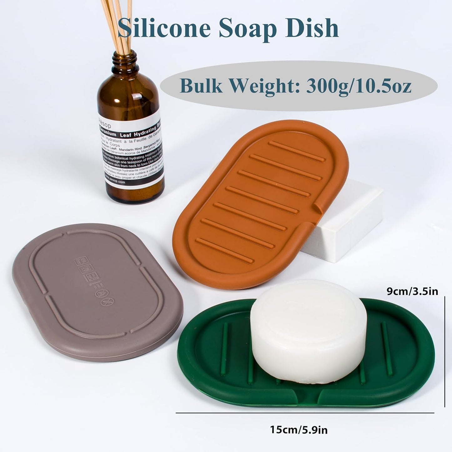 Self-Draining Oval-Shaped Silicone Soap Dish, Soap Holder/Tray/Saver for Shower, Bathroom, Kitchen, Keep Soap Dry, Easy to Clean (3, Dark Color)