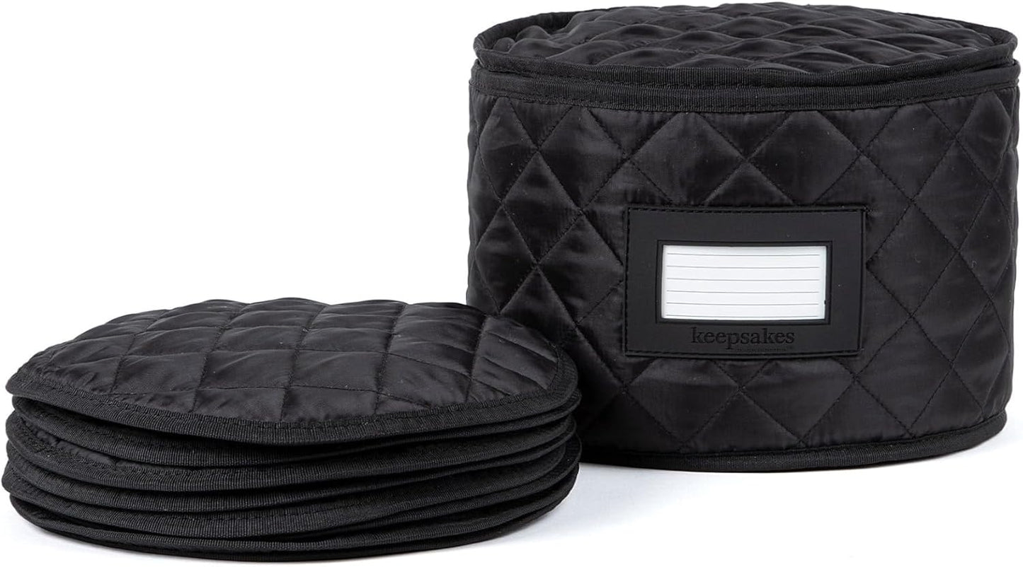 Covermates Keepsakes - Dish Storage - Padded Protection - ID Window - Stain Resistant - Machine Washable - China Storage, Black