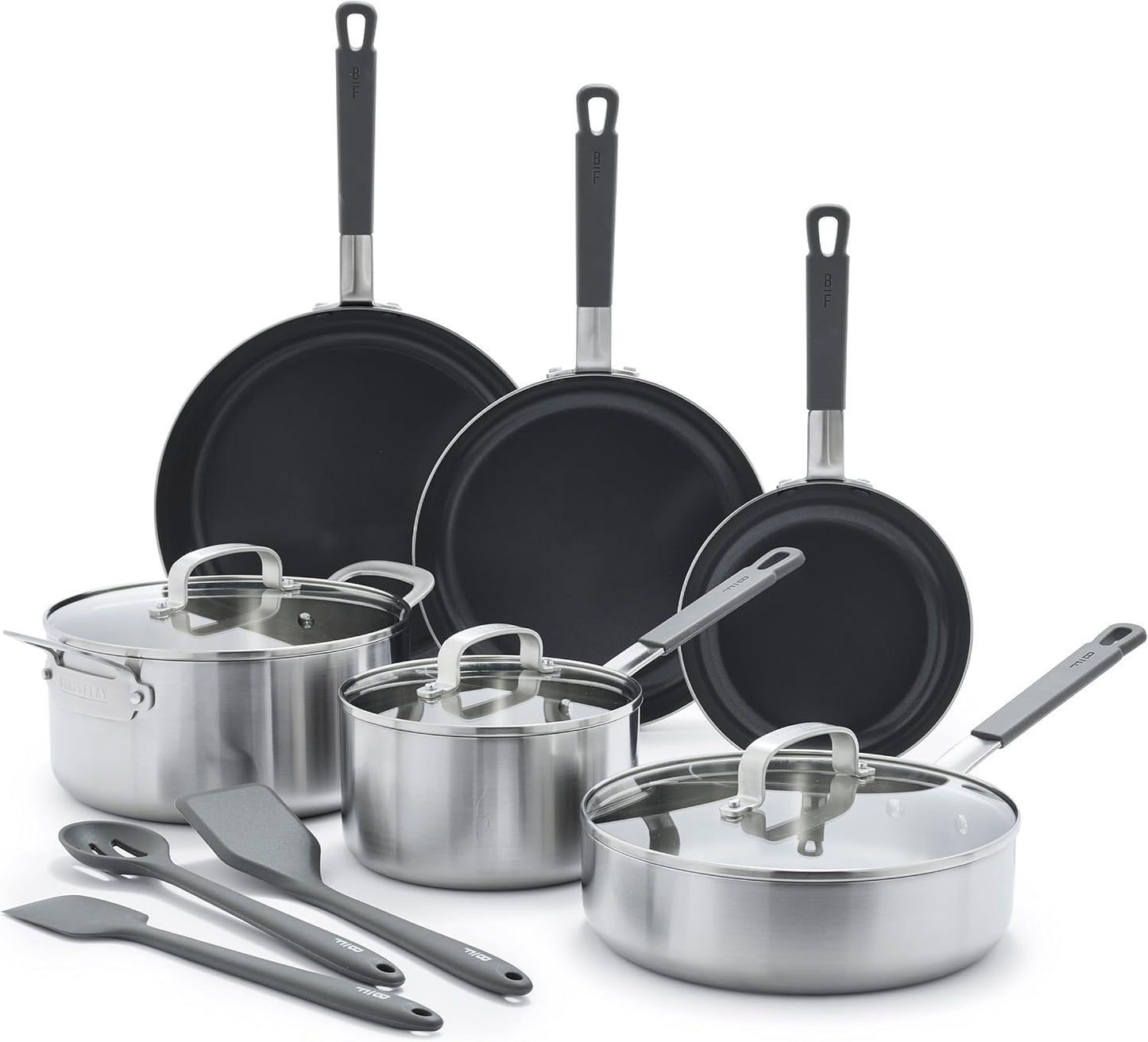 GreenPan x Bobby Flay Stainless Steel 12 Piece Cookware Pots & Pans Set, Professional Grade Tri-Ply, Multiclad, PFAS-Free Ceramic Nonstick, Induction Suitable, Dishwasher & Oven Safe,Stay Cool Handles