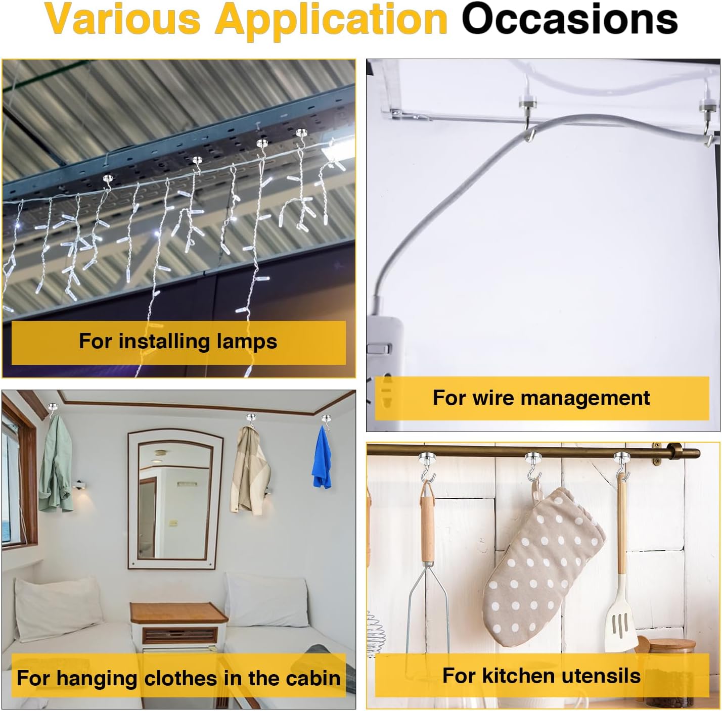 DIYMAG Outdoor Hooks for Hanging String Lights, Magnetic Hooks Strong 150lbs+ Hanging Party Light Wall Cable 2025 Cruise Cabin Ship Essentials Heavy Duty Strong Magnets for Outside Grill 16PCS