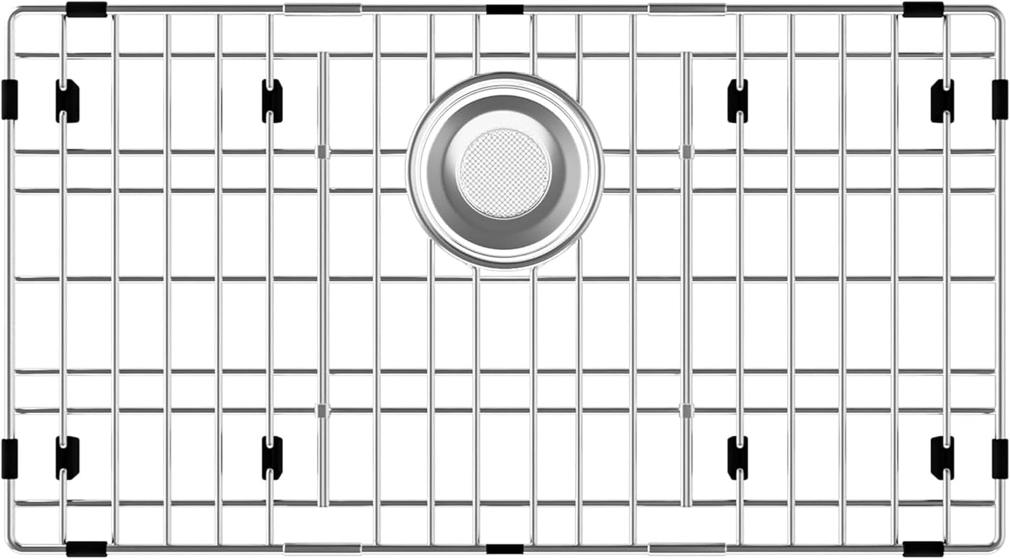 iPEGTOP Sink Bottom Grid, 3-Piece Stainless Steel Sink Protector 27-9/16" x 14-9/16" with Rear Drain Hole, Sink Grate Sink Rack for Bottom of Kitchen Sink Single Sink Bowl with Sink Hole Cover