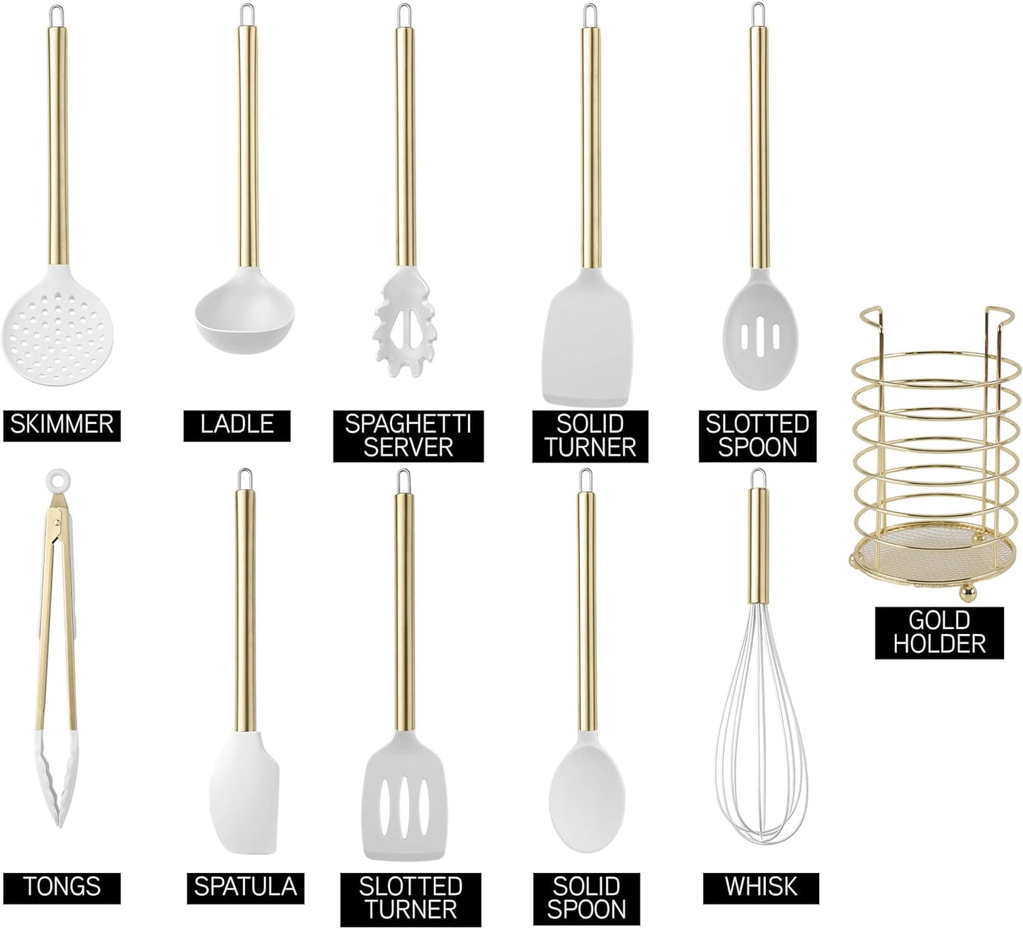 COOK WITH COLOR Silicone Cooking Utensils, Kitchen Utensil Set, Easy to Clean Silicone Kitchen Utensils, Cooking Utensils for Nonstick Cookware, Kitchen Gadgets Set with Holder, 10 Pieces