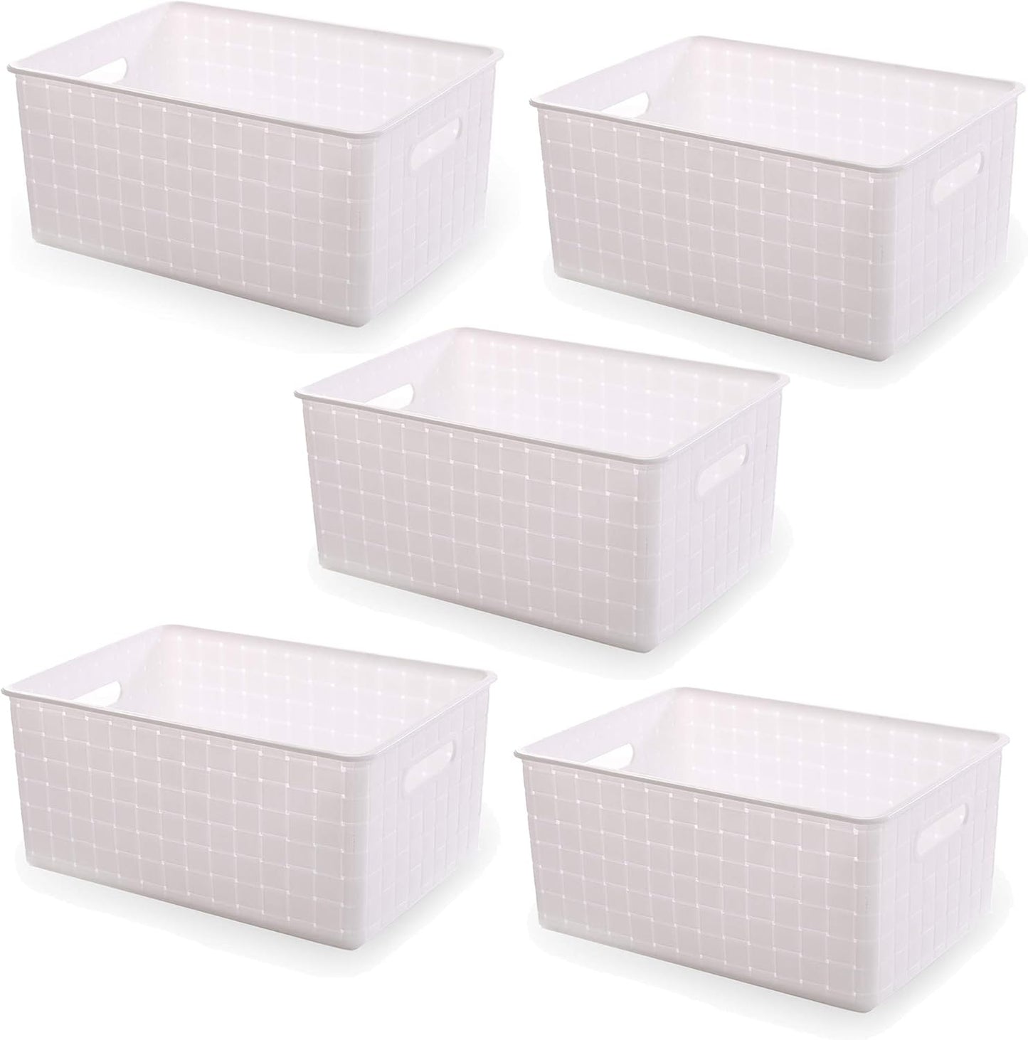 BINO Plastic Basket, Small White, 5 Pack - Rectangular Cabinet Organizer, Multi-Use Storage Basket, Drawer and Cabinet-Friendly, Portable, Durable, Space Efficiency, Stock Management