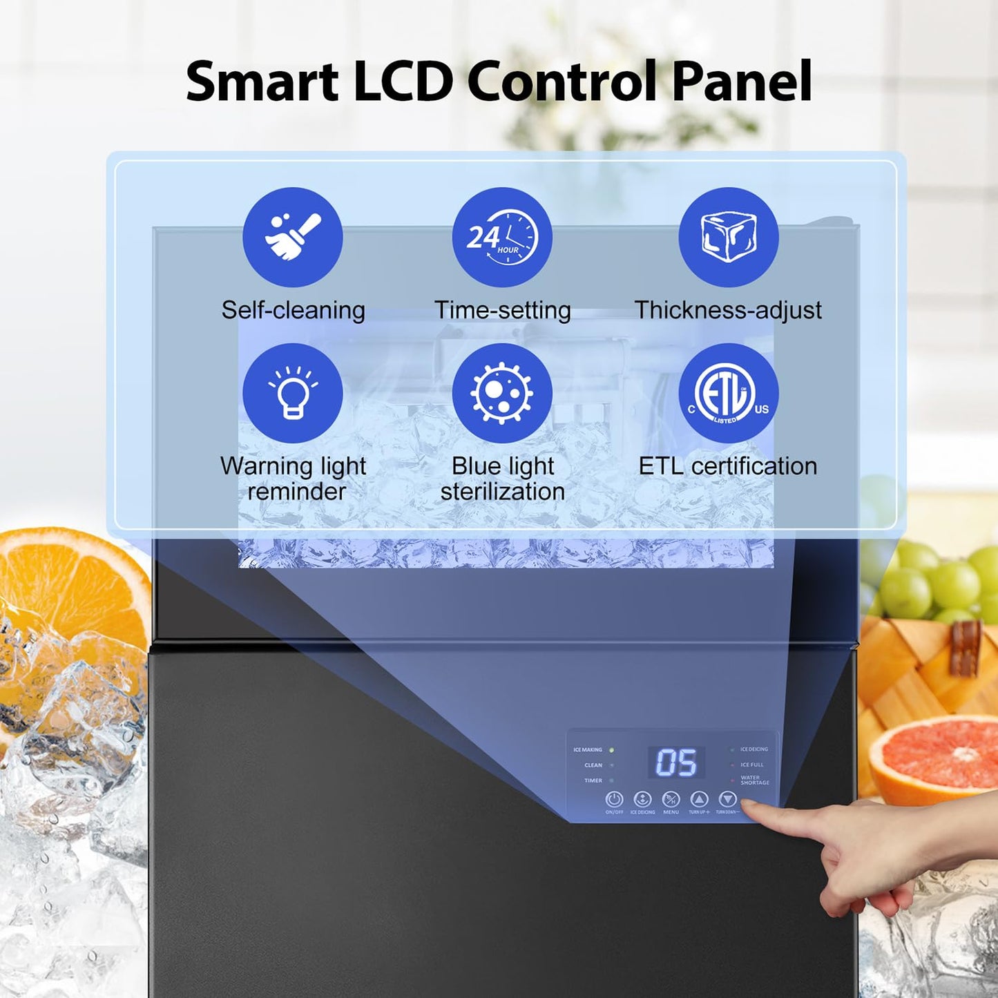 Commercial Ice Maker 160 LBS/24H, 15" Wide Under Counter Ice Maker with 35LBS Ice Storage Capacity, Commercial Ice Machine 63Pcs Clear Ice Cubes Built-in or Freestanding Large Ice Machine