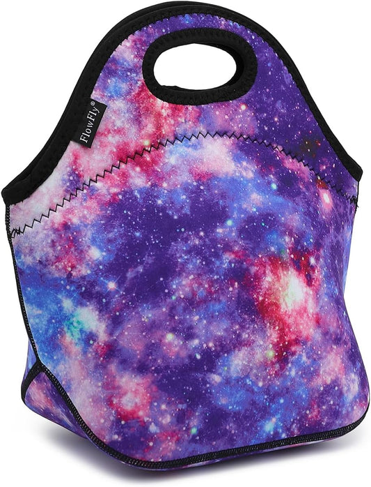 FlowFly Neoprene kids Lunch box Insulated Soft Bag Mini Cooler Thermal Meal Tote Kit for Boys, Girls,Men,Women,School,Work, Office, Galaxy