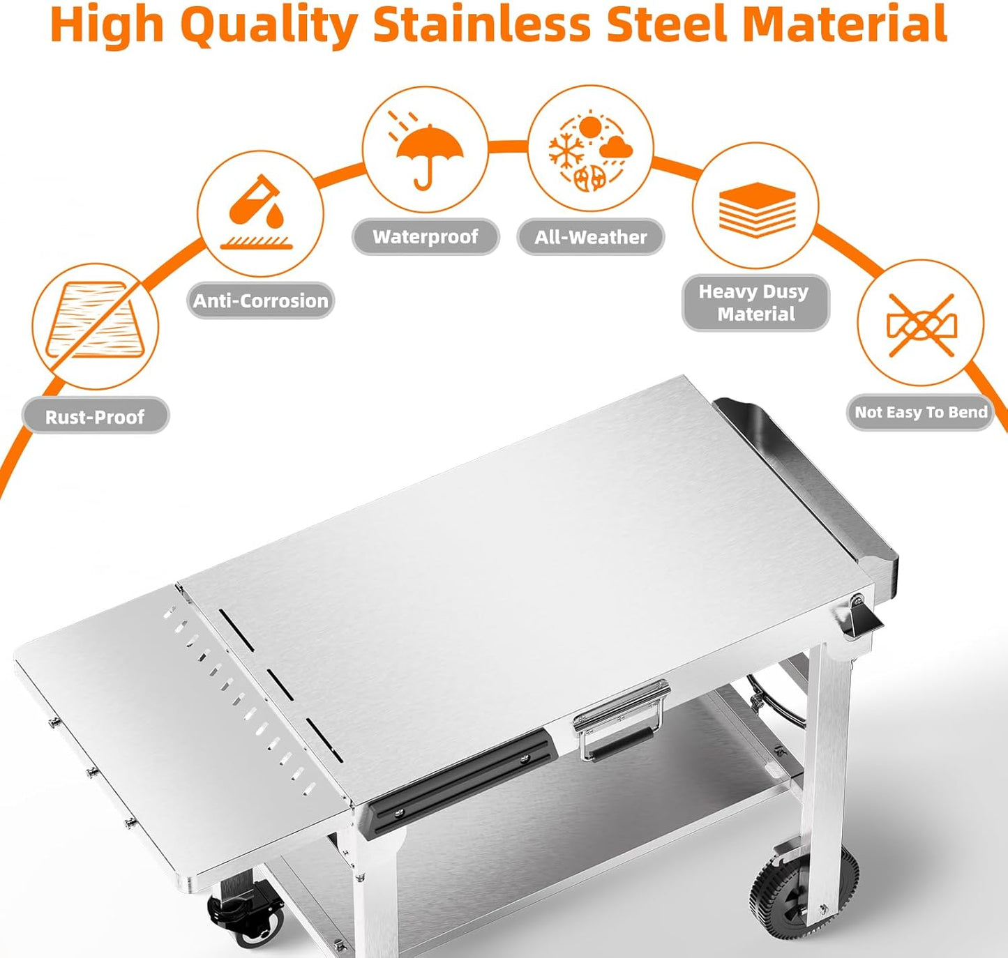Food Grade 304 Stainless Steel BBQ Grill Table fits Tabletop Griddle, Outdoor Grill Table with 4 Foldable Legs, Portable Grill Stand for RV, Camping, Tailgating