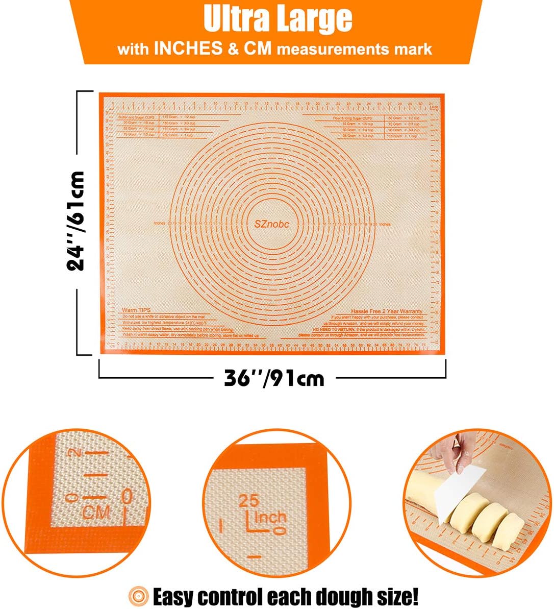Non-slip Silicone Pastry Mat 36''By 24'' Nonstick Baking Mats Extra Large Counter Mat for Dough Rolling, Pastry, Pie Crust, Fondant, Cookies, Bread, Pasta, Pizza Mat