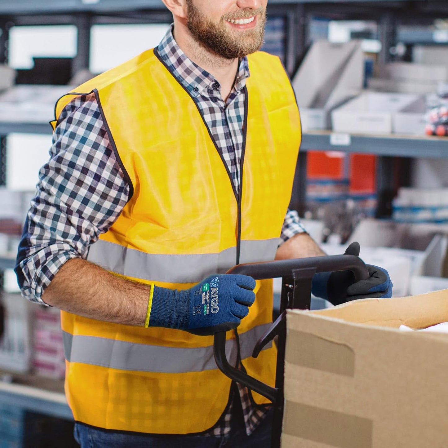 KAYGO Safety Work Gloves MicroFoam Nitrile Coated-12 Pairs, KG18NB,Seamless Knit Nylon Glove with Black Micro-Foam Nitrile Grip,Ideal for General Purpose,Automotive,Home Improvement, Dark Blue, XL