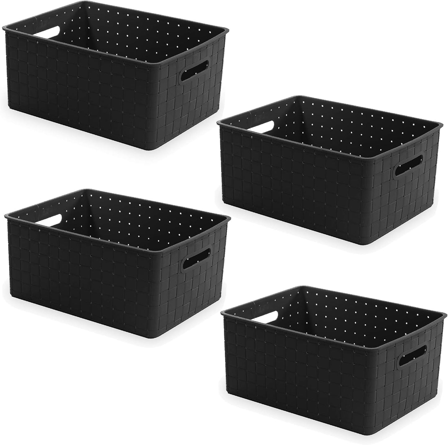 BINO Plastic Basket, Medium - Black, 4 Pack, The Stable Collection, Multi-Use Storage Basket, Rectangular Cabinet Organizer, Home & Office Storage Organizer, Baskets for Bathroom Organizing
