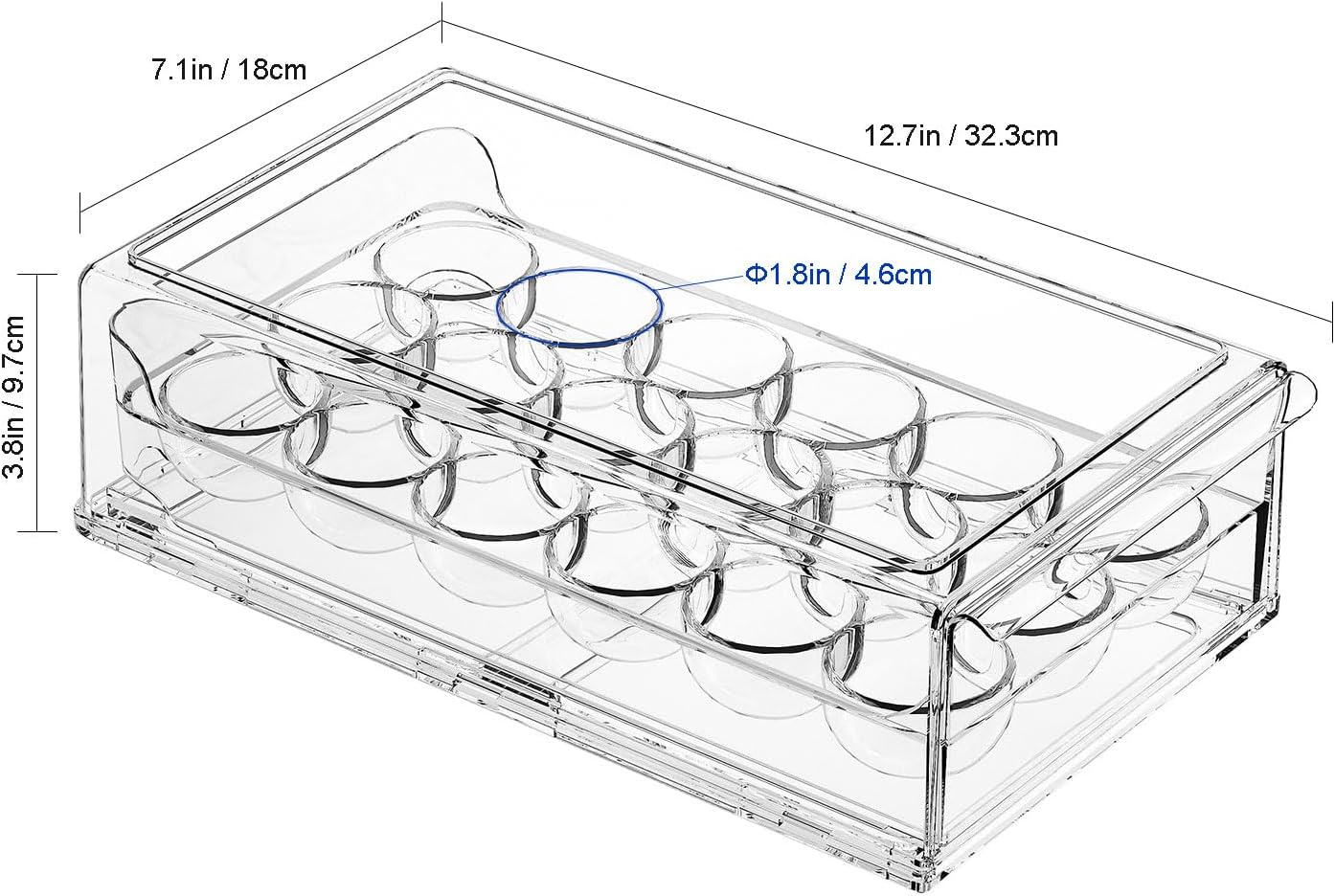 BPA Free Refrigerator Organizer Bins, Stackable Egg Holder, 18 Egg Tray