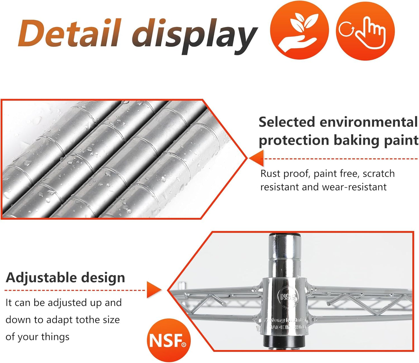 FDW Shelves,Wire Shelving Utility Storage Shelves Shelving Unit NSF Certified Height Adjustable Metal 5 Tier Shelves Easy Assembly 24" L x 14" W x 60" H,Chrome