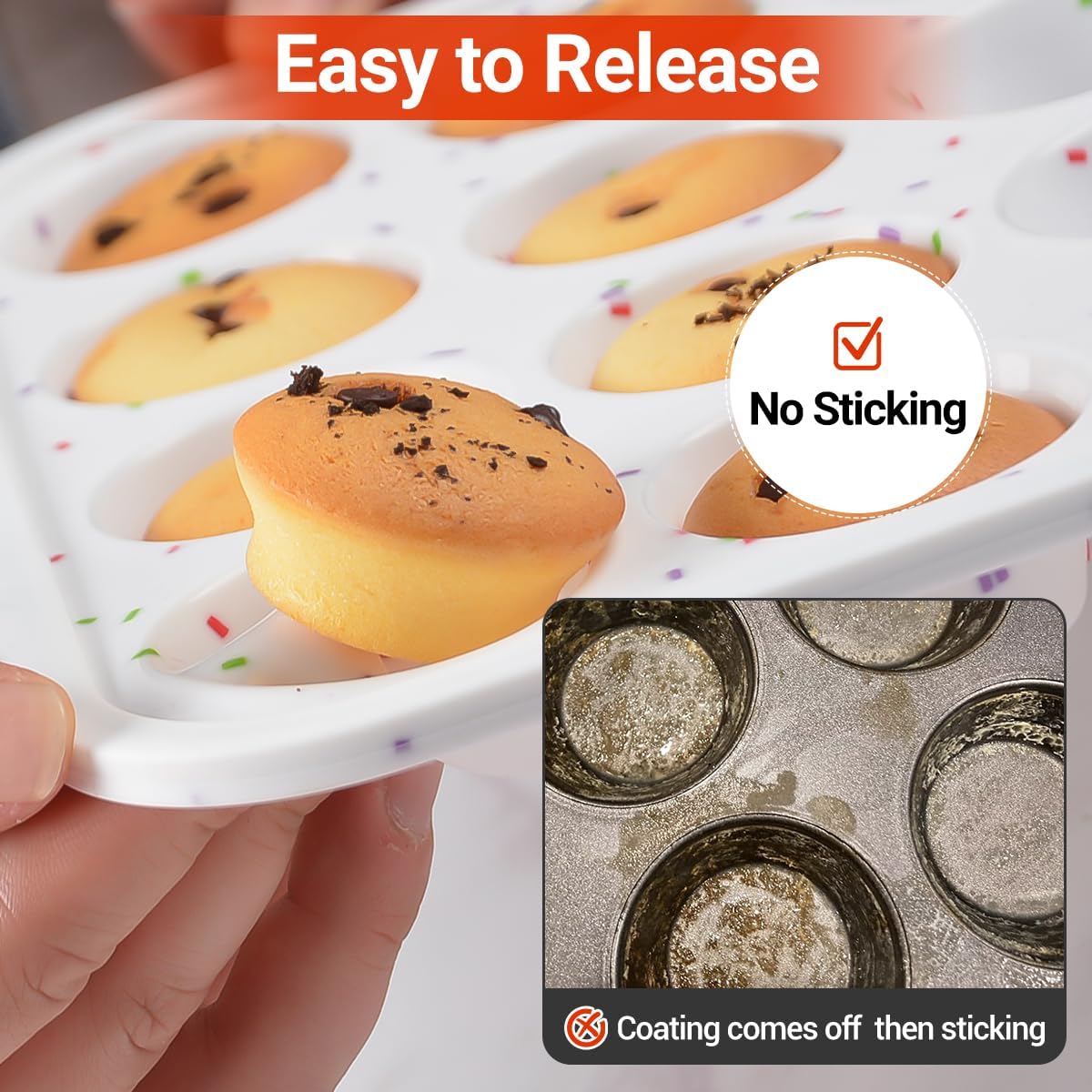 Silicone Mini Muffin Pan, Metal Reinforced Frame 24 Cups Cupcake Pan with Handle Nonstick for Baking Muffins, Cupcakes, Egg Bites
