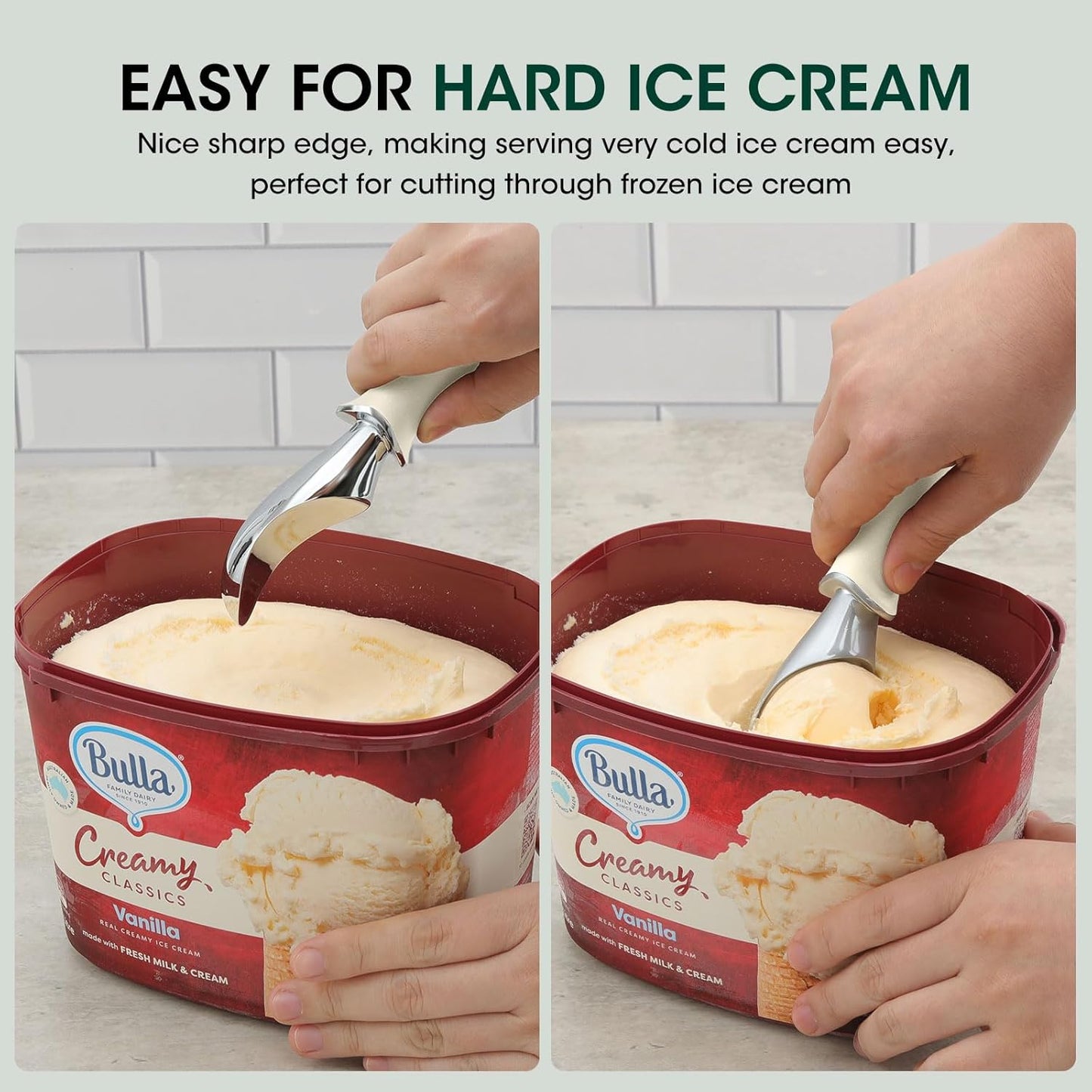 Beneno Heavy Duty Ice Cream Scoop - Upgraded Anti-Fracture Design, Comfortable Grip Long Handle, Effortless Scooping & Dishwasher Safe, Cream