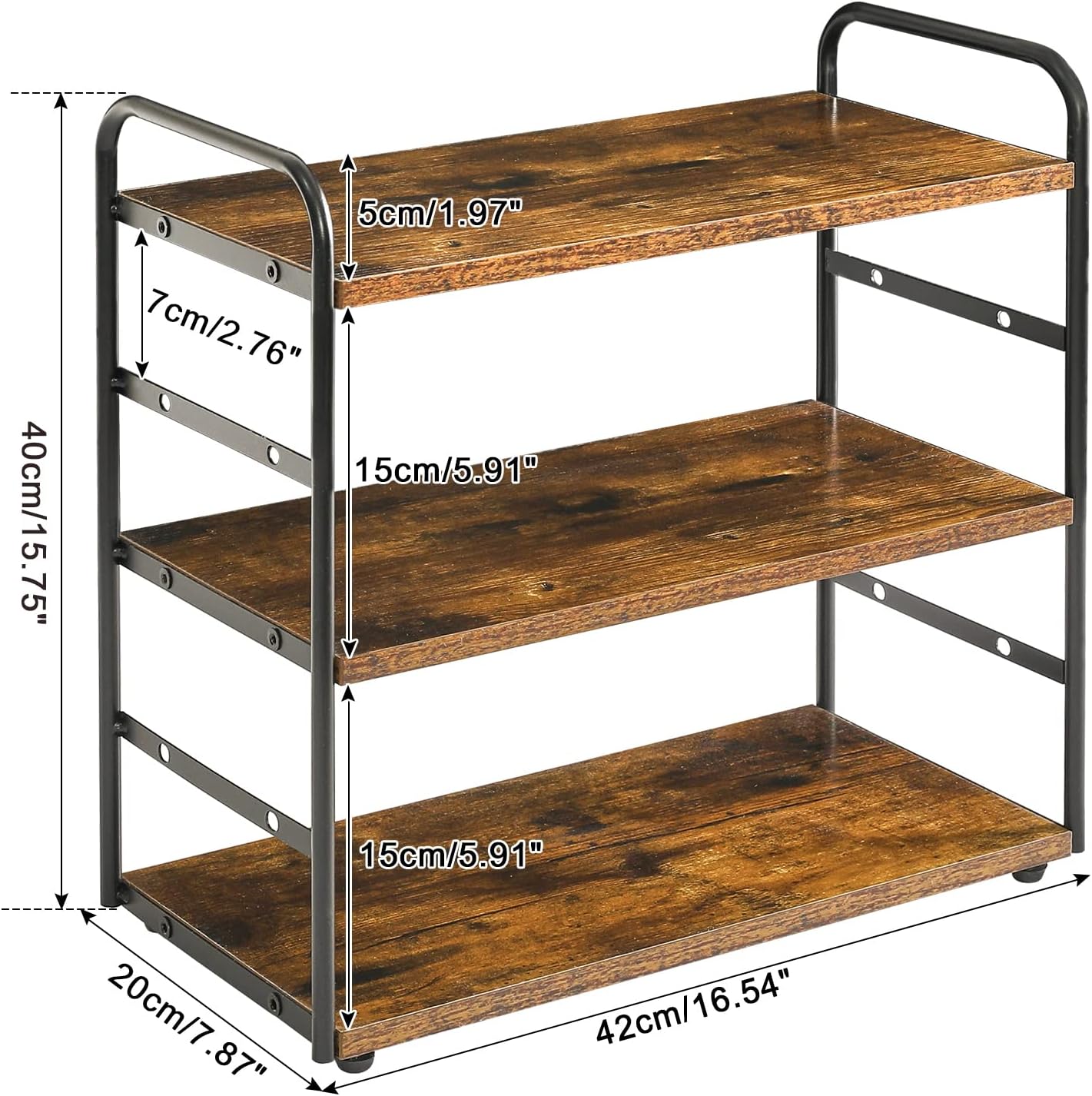 IBUYKE 3-Tier Bathroom Counter Organizer, Tray Countertop Storage Shelf, Kitchen Spice Rack Standing, Counter Standing Rack Cosmetic Holder, Rustic Brown TWJ001H