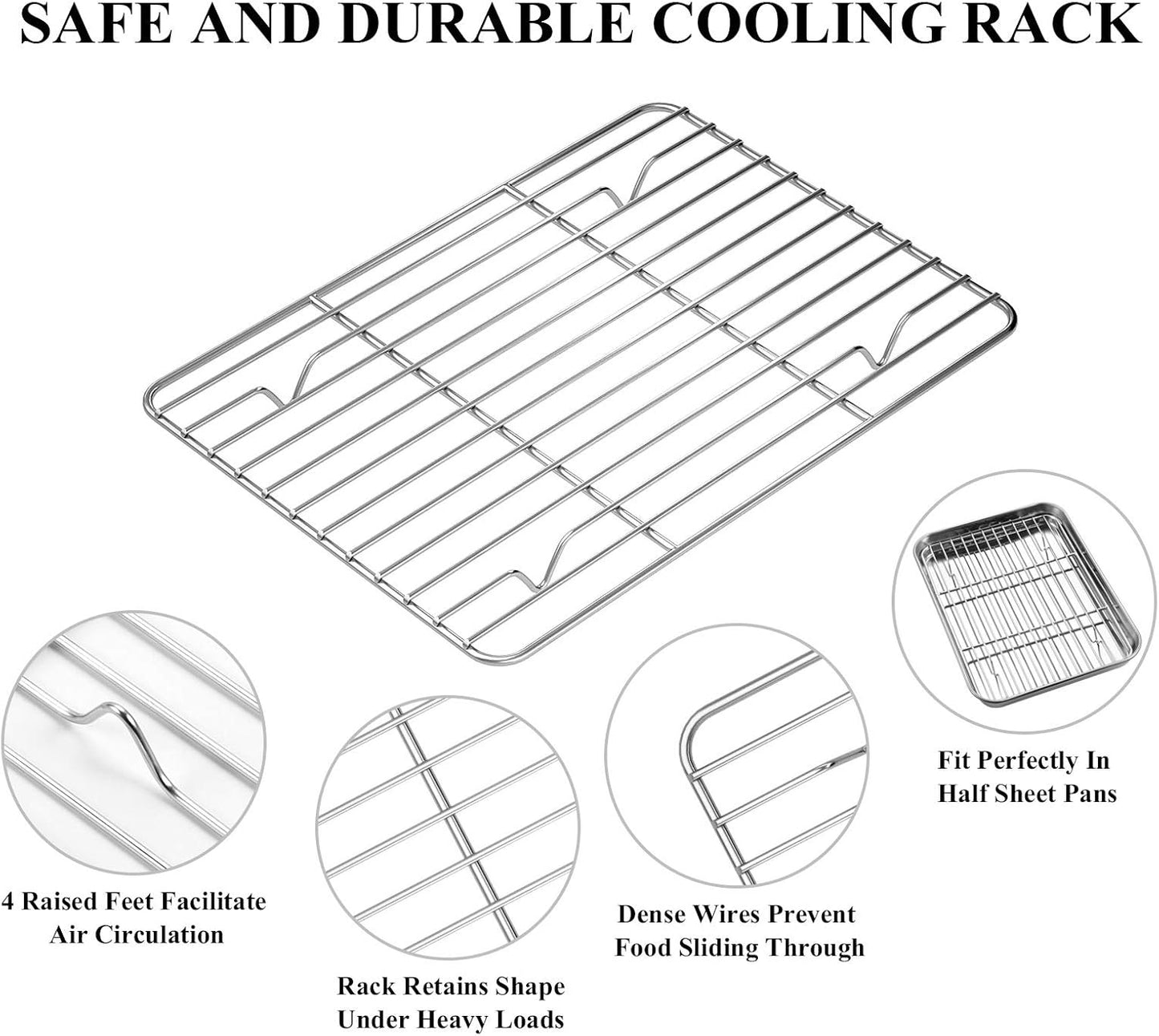 Deedro Baking Sheet with Rack Set [2 Sheets + 2 Racks], Stainless Steel Cookie Half Sheets Baking Pan Oven Tray with Cooling Rack, 9 x 7 x 1 Inch, Heavy Duty, Non-toxic, Easy Clean