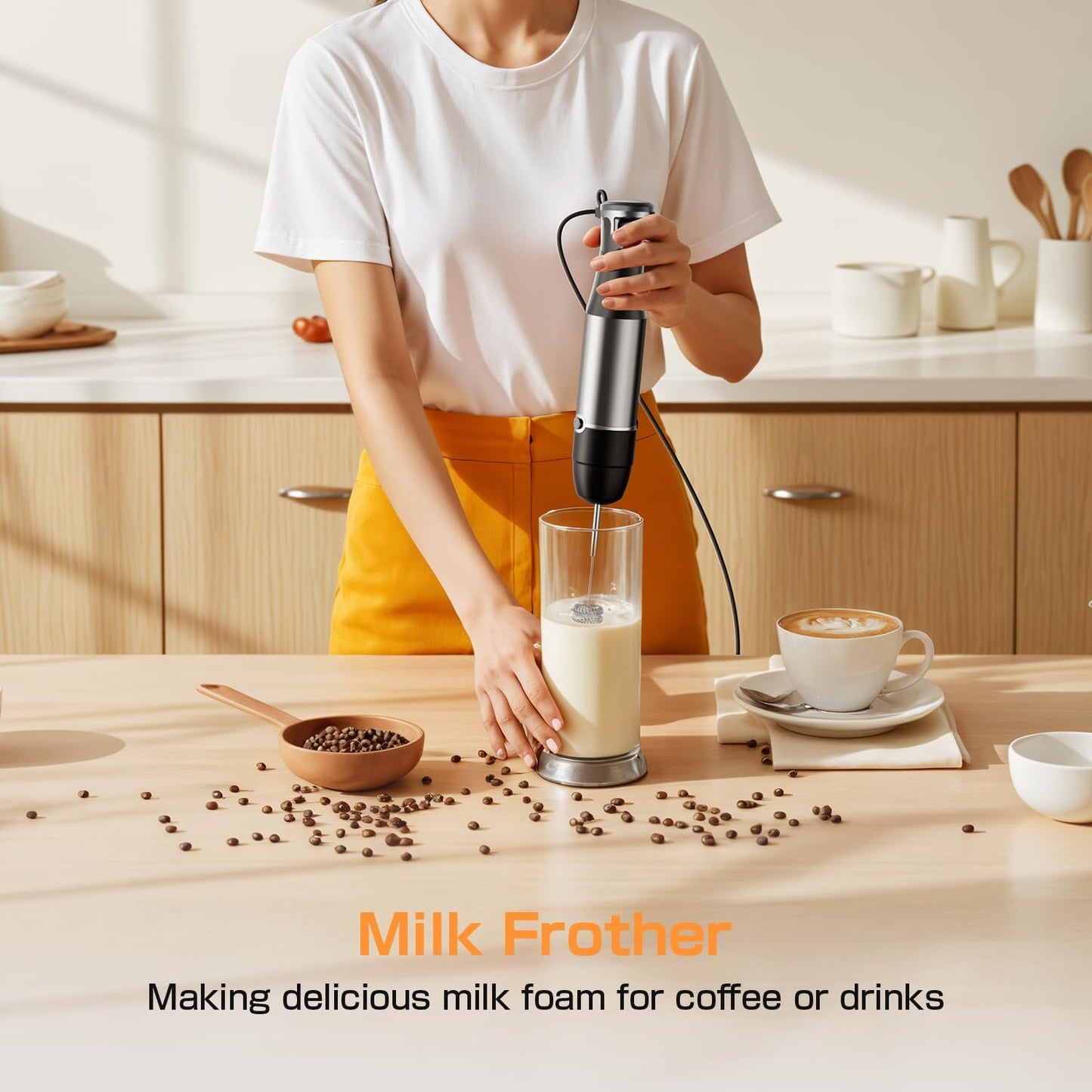 Immersion Blender Handheld 1100W - 3 in 1 Hand Blenders Set with Trigger Speed Control Stainless Steel Emulsion Stick with Whisk and Milk Frother, Emulsifier for Kitchen for Soup, Smoothie, Puree