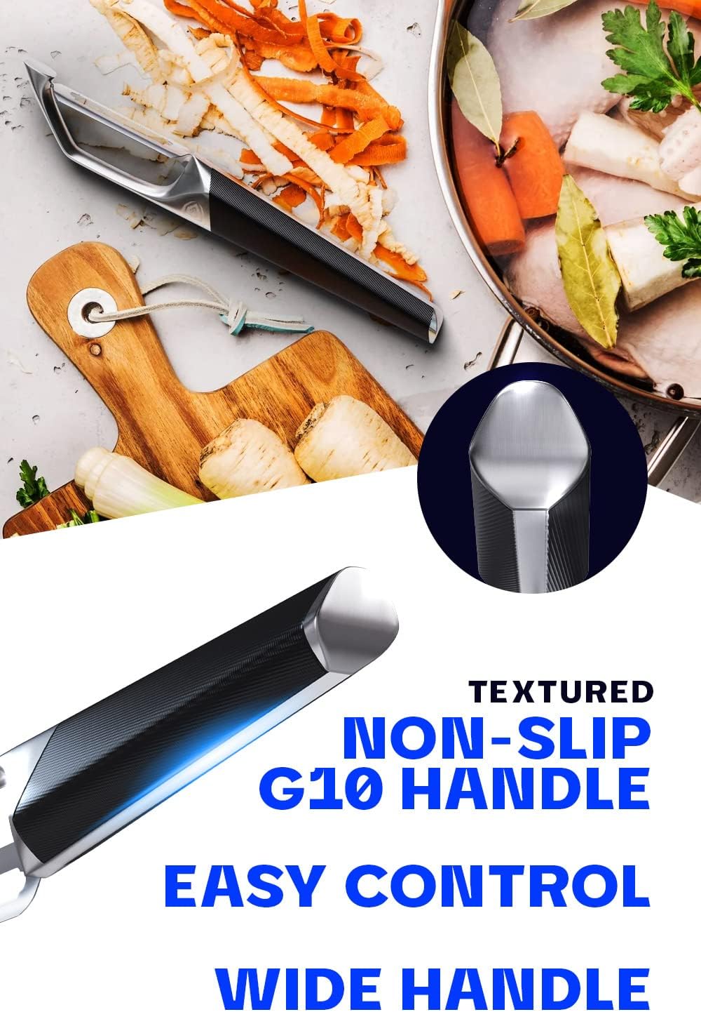 DALSTRONG Razor VX - I Straight Peeler - High Carbon Stainless Steel - Non Slip G10 Handle - Fine, Serrated & Julienne Blades Set - Premium Vegetable, Fruit, Potato Peeler for Kitchen