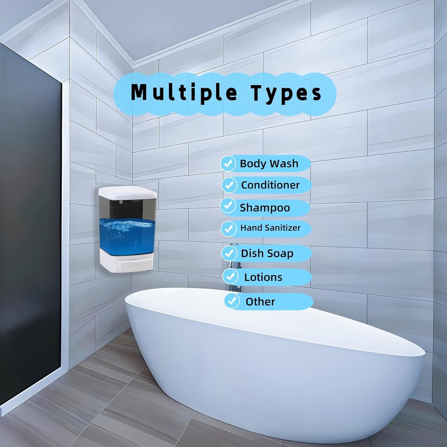 Manual Soap Dispenser Kitchen Bathroom Wall Mounted Hand Dispensers Commercial for Liquid Containers Shampoo Gel Chamber Plastic - (33.8 oz) 1000ml