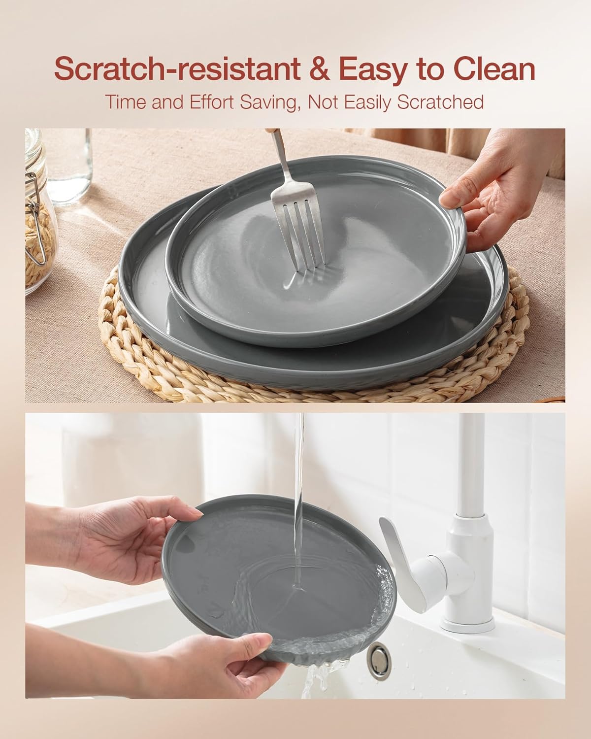 Famiware Milkyway Plates and Bowls Set, 12 Pieces Dinnerware Sets, Dishes Set for 4, Dark Gray