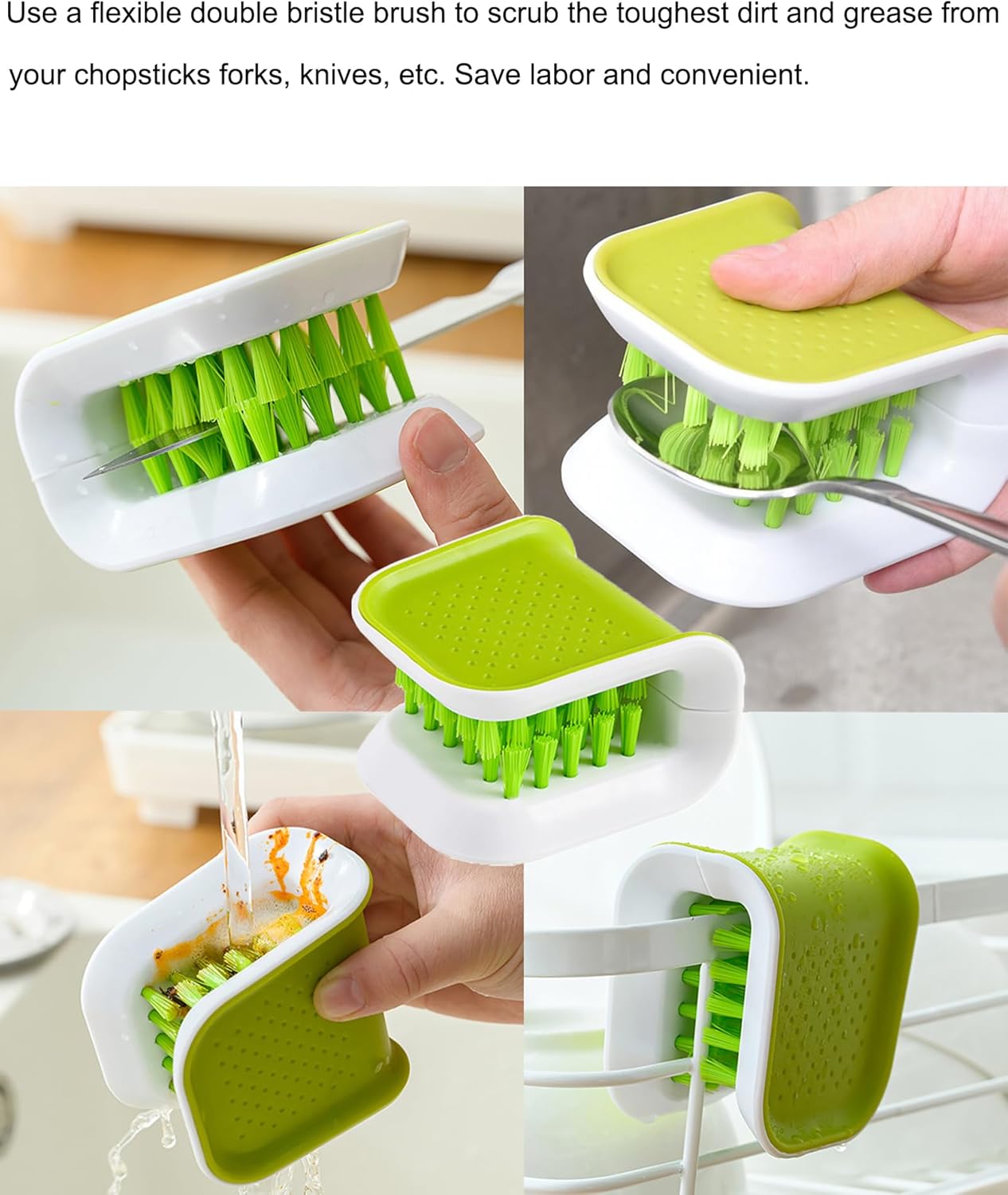 Blade Knife Cleaner 2PCS Kitchen Washing Brush Chopsticks Cutlery Cleaning Brush Double-Sided Knife Scrubber